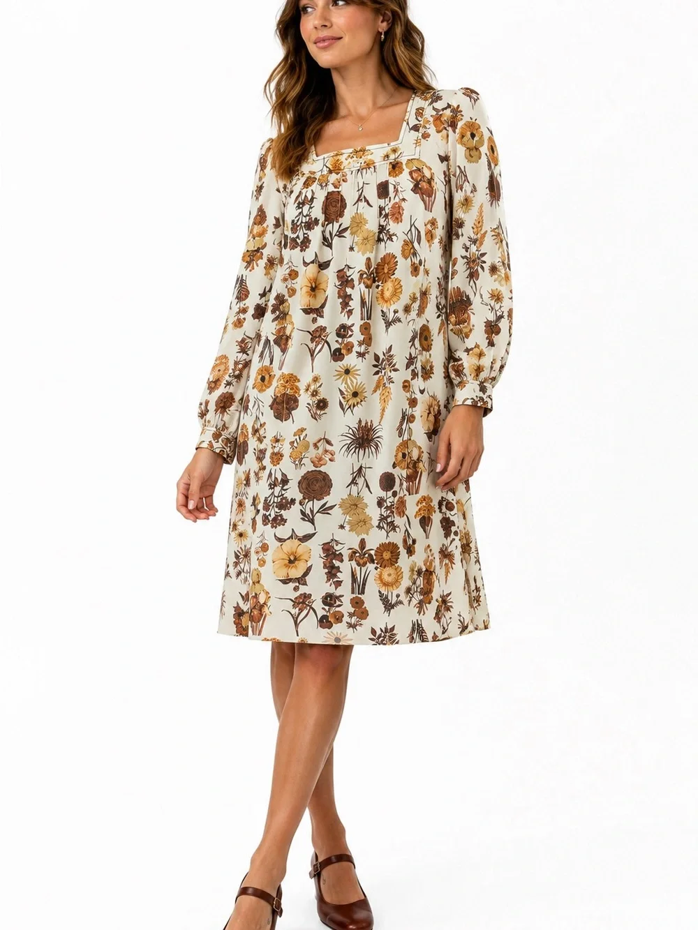 Vintage Botanical Floral Shift Dress Whimsigoth Goblincore Cottagecore Autumn L